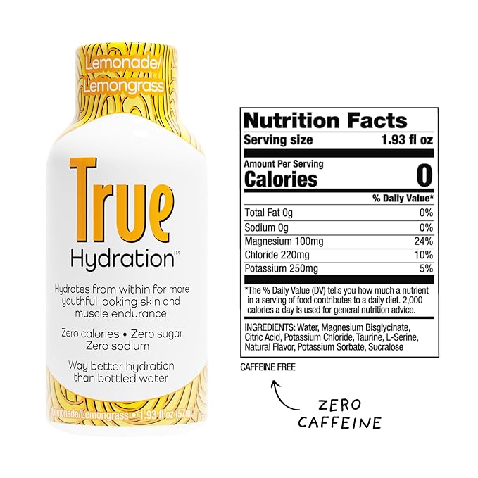 True Hydration Electrolyte Shots, 12-Pack – Supports Sleep Quality, Daily Wellness & Muscle Cramps – Magnesium, Potassium & Taurine – Zero Sugar, Zero Sodium – Lemonade