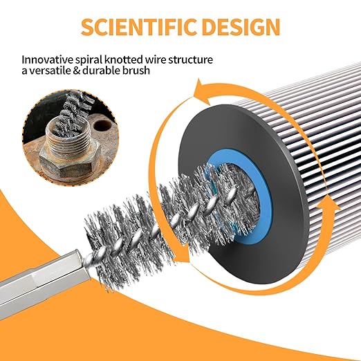 Bore Brush for Drill – 6pcs Stainless Steel Wire Tube Brush in Different Sizes, Twisted Wire Cleaning Brush with 1/4" Hex Shank, bore Brush Copper Pipe Cleaner for Power Drill & Tube Cleaning