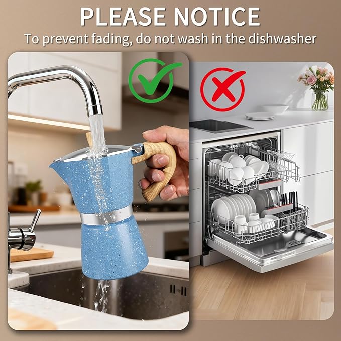 Mongdio Stovetop Espresso Maker Moka Pot, Cuban Coffee Maker Stove top coffee maker Moka Italian Espresso Greca Coffee Maker Brewer Percolator, 6 Espresso Cups, 10 oz - Blue