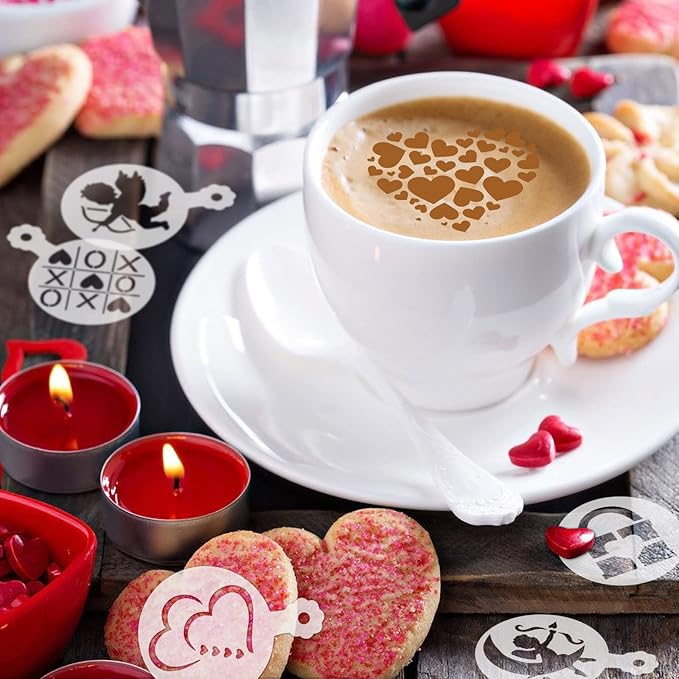 JULBEAR Valentine's Day Cookie Stencils, 36 Pieces Reusable Cookie Coffee Decorating Stencils Templates Mold Tools for Cookies Baking Painting Dessert Coffee Decoration DIY Valentines Party Decor