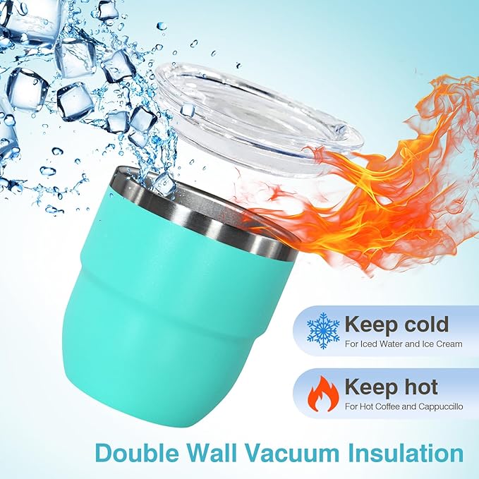 4oz Stackable Cup, Vacuum Insulated Espresso Cup Set of 2, Espresso Shot Glass for Coffee, Double Wall Stainless Steel Mini Tumbler Shot Glasses with Straw and Lid
