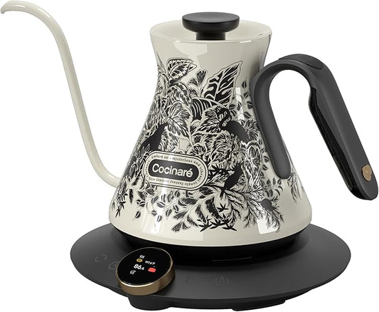 Cocinare Color-changing Collection Jungle Gooseneck Electric Kettle, ±0.5℉ Precise Temperature Control for Pour-Over Coffee & Tea, Quick Heating 1500W, Stainless Steel Interior, 0.9L