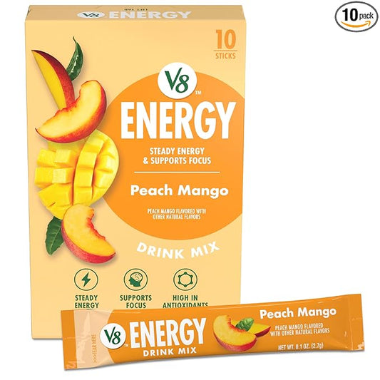 V8 Energy Peach Mango Energy Drink Powder, .10 oz Packet (10 Count)