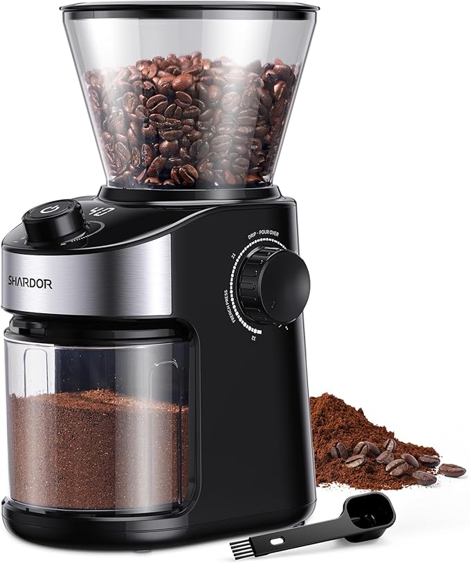 SHARDOR Burr Coffee Grinder Electric with 32 Grinding Sizes 3.0, Coffee Grinders for Home Use with 40 Seconds Adjustable Electronic Timer, Coffee Bean Grinder with Chamber Cleaning Button