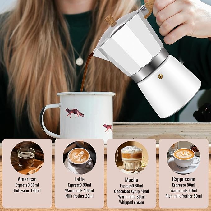 Vaolvpant 12 Cup Aluminum Moka Pot Classic Stovetop Espresso Coffee Maker 600ml 20oz Coffeemaker Percolator Mocha Express Preferred Cafe Makers for Italian and Cuban Café Brewing White