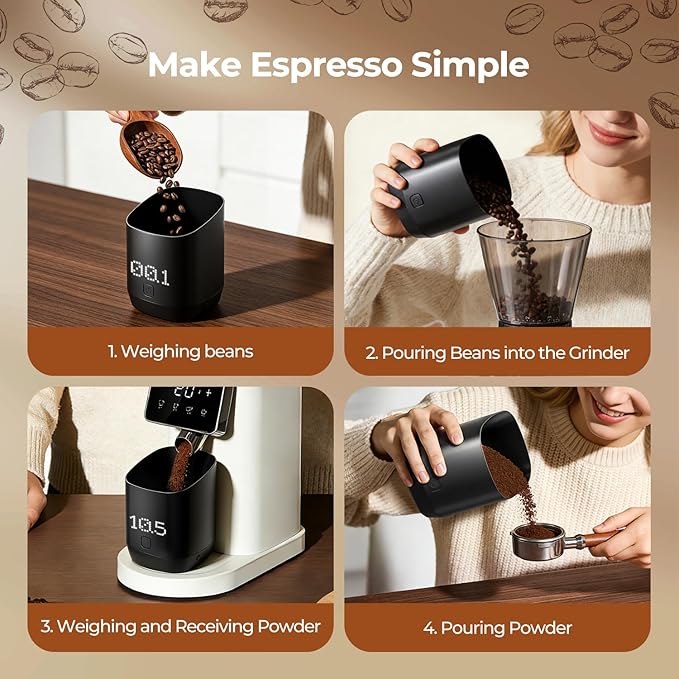 Digital Coffee bean Dosing Cup with LED Display, 0.1g High Precision Espresso Scale for Coffee Beans & Grounds, Touch Sensor Brewing Accessory for Espresso & Pour Over, Ideal for CoffeeLovers -Black