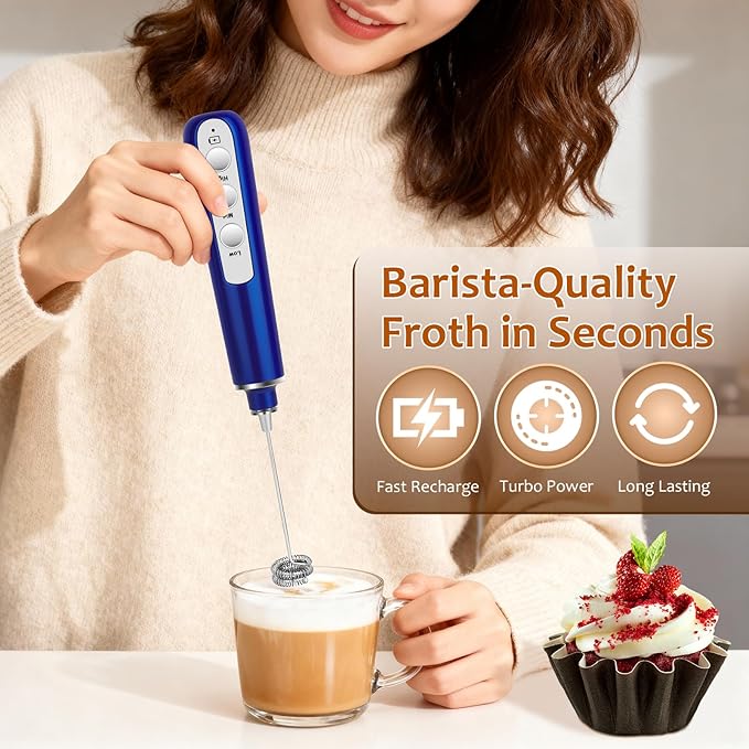 Milk Frother Wand Rechargeable Handheld Frother For Coffee,Batidora De Mano Electrica Coffee Bar Accessories Kitchen Appliances Essentials Electric Frother Gift For Women Men (Ivory)