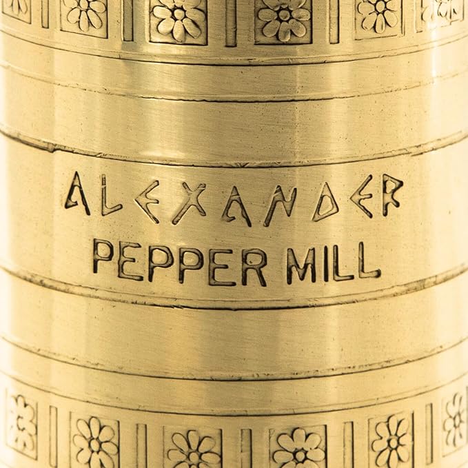The Original Greek Pepper Mill 8 Inch Tall | European Pepper Mill Grinder with Crank Handle | Manual Pepper Grinder | Peppercorns Refillable - Brass