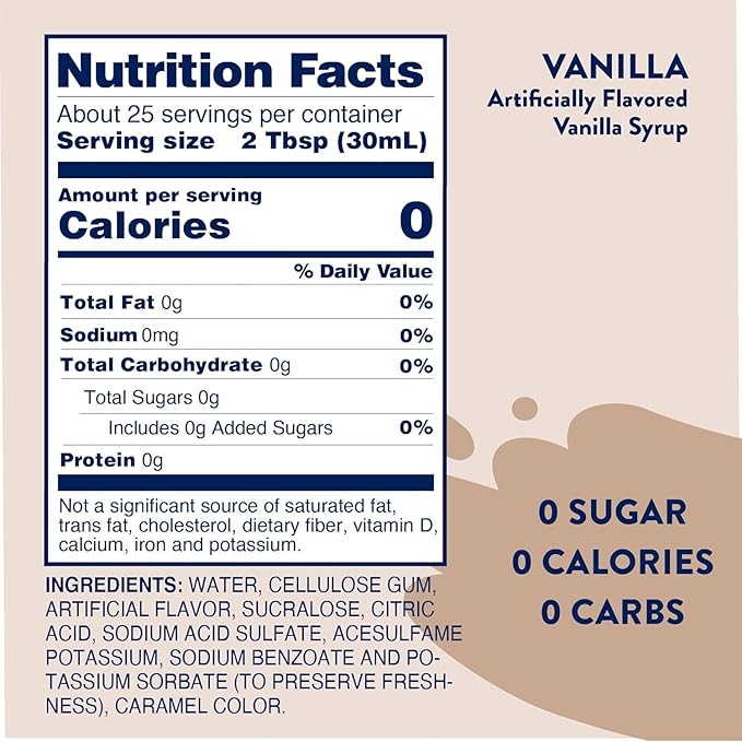 Jordan's Skinny Mixes Sugar Free Coffee Syrup, Vanilla Coffee Flavoring Syrup, Zero Calorie Drink Mix, Lattes, Baking, Protein Shake or Cocktail, Dairy & Gluten Free, Kosher, 25.4 Fl Oz, 2 Pack