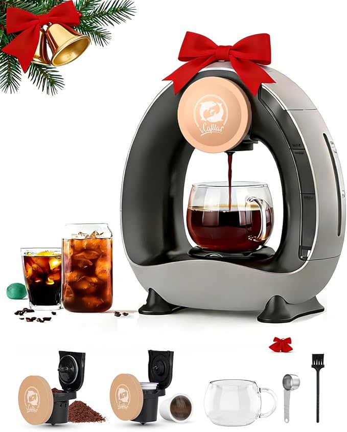 2-in-1 Coffee Maker, Fast Brew in 1.5mins, Single Serve Coffee Machine Compatible with K-Cup Pods & Ground Coffee, 1400W 20s Preheat, Compact for Home,Small Place,Office & RV, 8oz,Dark Grey