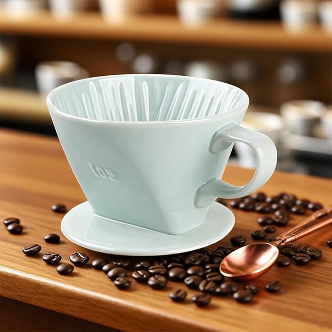 Handmade Pour Over Ceramic Coffee Dripper - Authentic Brewing Experience for Camping, Office, and Home (Green)