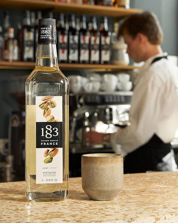 1883 Coffee Syrup, Pistachio Syrup for Drinks, Made in France, 1 Liter Glass Bottle