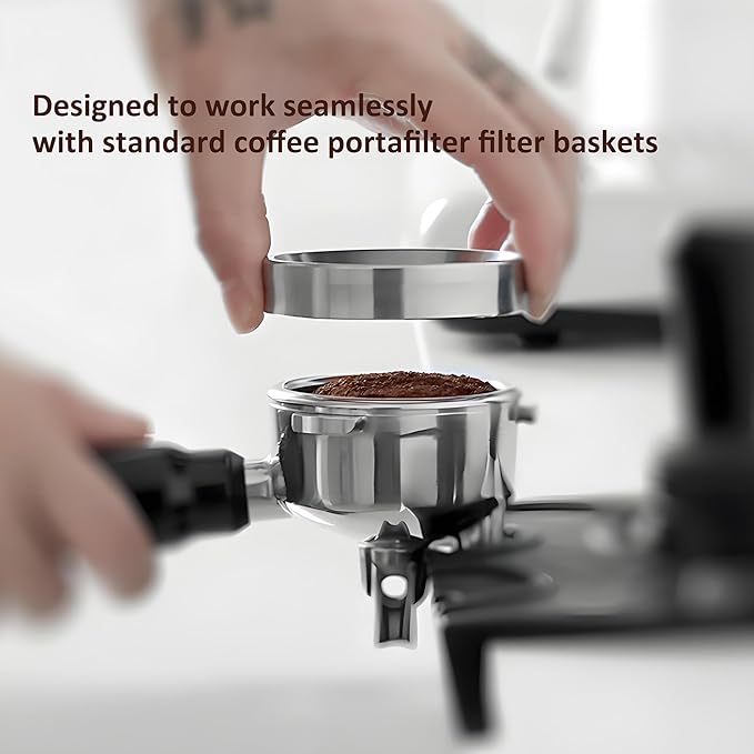 Espresso Dosing Funnel and Puck Screen Set, Coffee Dosing Ring Aluminum, Reusable 1.7mm Thickness Espresso Puck Screen 316 Stainless Steel for Coffee Portafilter Filter Basket (Silver, 53mm)