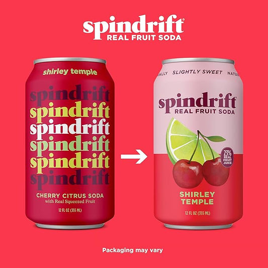 Spindrift "Shirley Temple" Cherry Citrus Soda Made with Real Squeezed Fruit 12 Pack Case