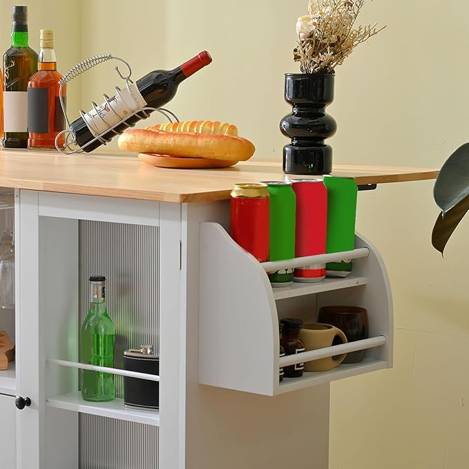 Brrnoo Kitchen Island Cart with Wood, 29.5"" Width Mobile Carts with Storage Cabinet, Rolling Kitchen Table with Spice Rack and Drawer, Portable Islands on Wheels, White