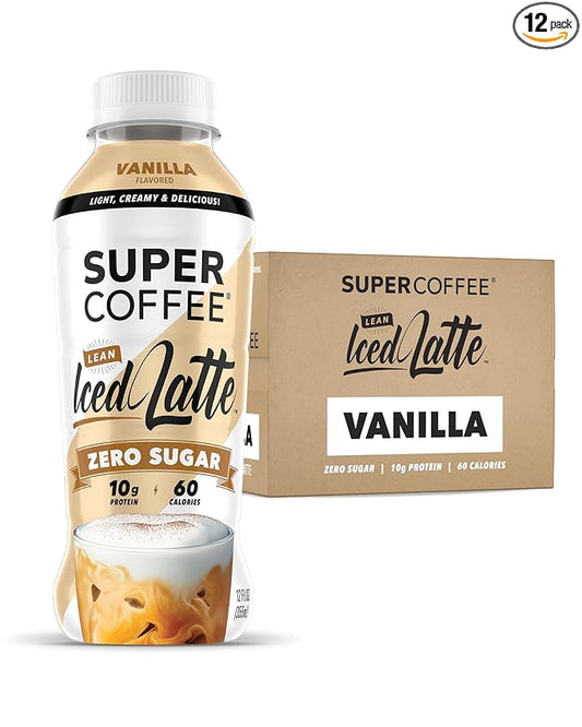 Super Coffee, Ready To Drink Iced Coffee, Vanilla Latte (12 Ounce Bottles, Pack of 12) - Low Net Carbs, No Added Sugar, Keto Friendly, 10g of Protein, Low Calorie, Protein Coffee