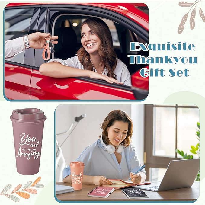 Skylety 48 Set/ 192 Pcs Employee Appreciation Gifts Bulk Thank You Inspirational Gift Set 16 oz Coffee Cups with Thank You Notebook Pen Keychain for Staff Team Teacher Coworker Friend (Morandi Color)