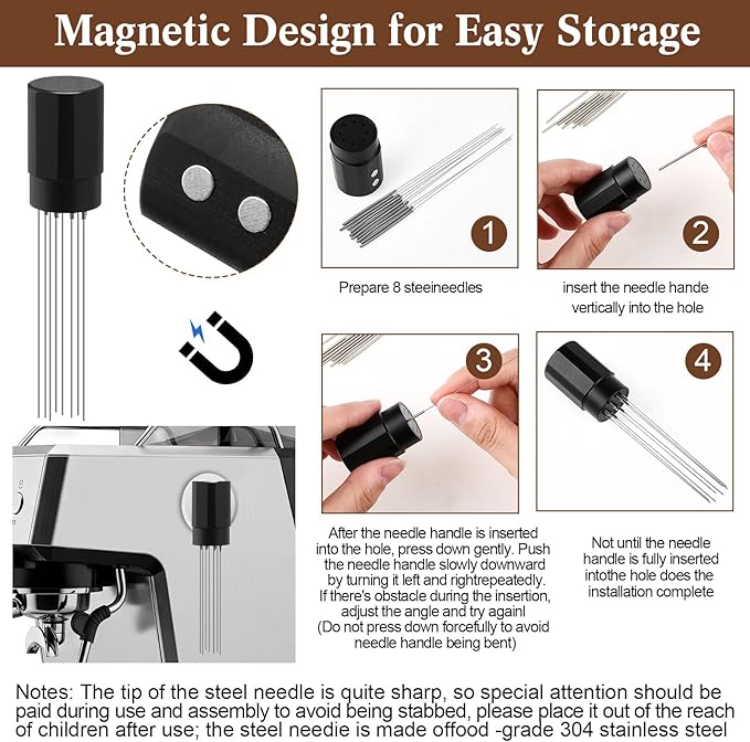 Zhehao 3 Pcs 51mm Espresso Accessories Kit, 2 in 1 Espresso Tamper and Distributor Leveler, Magnetic WDT Tool, and Dosing Funnel Set for Home Office Coffee Machines and Portafilters