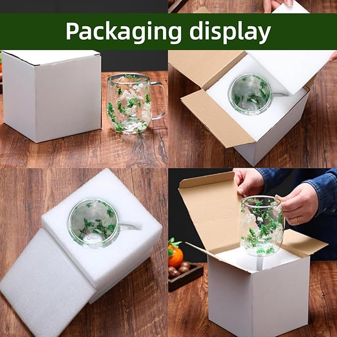 Dried Flowers Double Wall Insulated Coffee Mug, Borosilicate Glass Tea Cup with Real Flower Embedded, Heat Resistant Handle for Valentine's Day Birthday Gifts (green,8.45oz)
