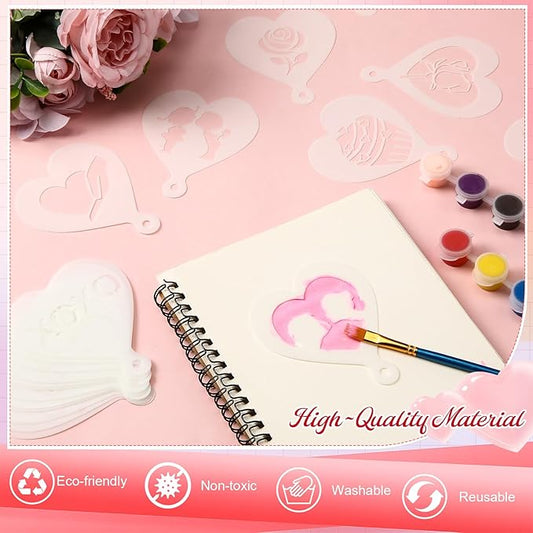 Honeydak 60 Pcs Valentines Stencils Crafts Letters Heart Reusable for Painting on Wood Coffee Cake Stencils for Holiday Ornament DIY