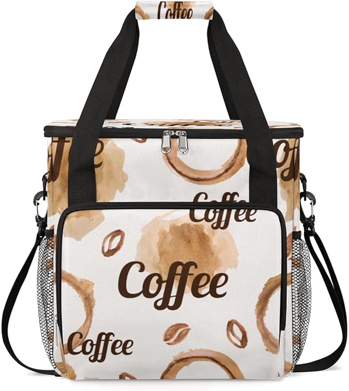 Watercolor Coffee Maker Carring Bag Coffees Beans Travel Carrying Storage Tote Bag Compatible with Keurig K-Mini or K-Mini Plus Portable Single Serve Coffee Brewer Case with Pockets for K-cup Pods