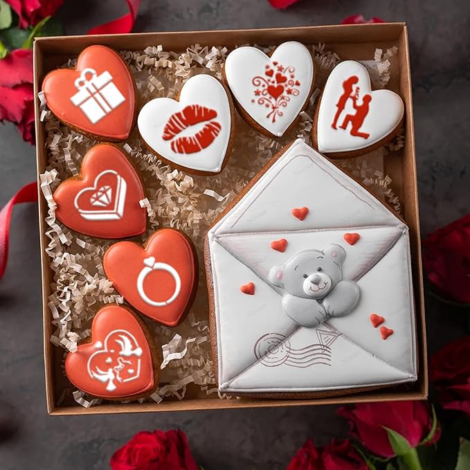 20 Pcs Valentine's Day Cookie Stencils Reusable Cake Coffee Decorating Stencils Templates Mold Tools for Cake Cookie Dessert Buttercream Painting Coffee Decoration DIY Valentines Party Decor