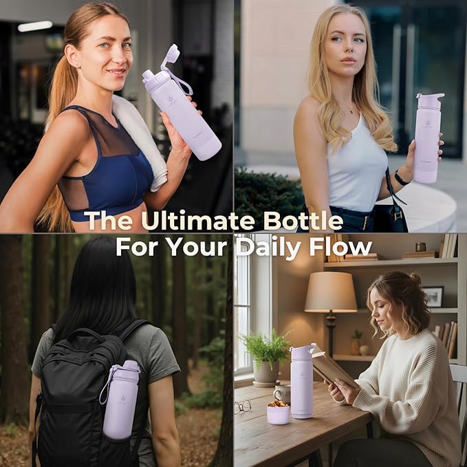 Tea Infuser Bottle & Cold Brew Travel Bottle – 18oz Insulated Flask with Storage, Filter & Dual Lids – For Work, Wellness & Gym – FLASKMATE All-in-One System (Mystic Lilac)