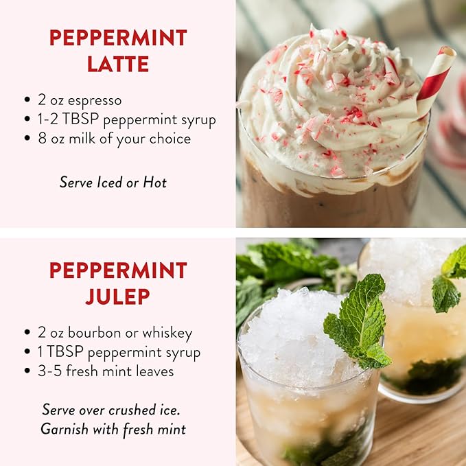 Peppermint Agave Simple Syrup for Coffee, Cocktails, Matcha - Sweetened with Agave Nectar - Infused with Real Peppermint Leaf - 13.5 oz