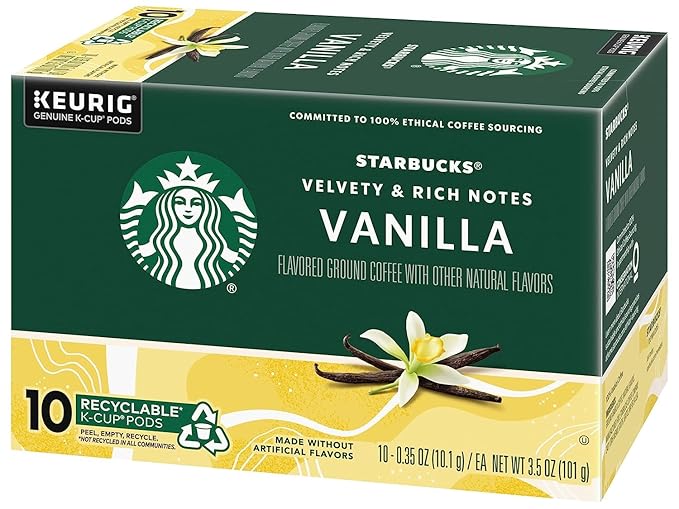 Starbucks Flavored Coffee K-Cup Pods, Vanilla Flavored Coffee, Made without Artificial Flavors, Keurig Genuine K-Cup Pods, 10 CT K-Cups/Box (Pack of 4 Boxes)