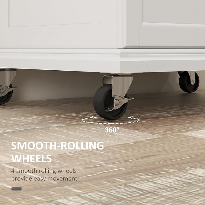HOMCOM Kitchen Island on Wheels, Rolling Kitchen Cart with Stainless Steel Countertop, Drawer, Towel Rack and Spice Rack, Utility Storage Trolley, Cream White