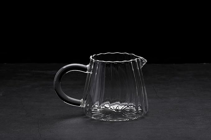 5 oz Clear Glass Pitcher for Milk and Creamer, Mini Beverage Jug with Handle and Pour Spout, Small Serving Container for Coffee, Syrup, Juice and Daily Kitchen Use
