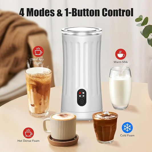 Milk Frother, Upgraded 4-in-1 Milk Frother and Steamer, Hot and Cold Foam Maker and Milk Warmer with Temperature Control & Auto Shut-Off, Frother for Coffee, Latte, Cappuccino, Matcha(Pearl)