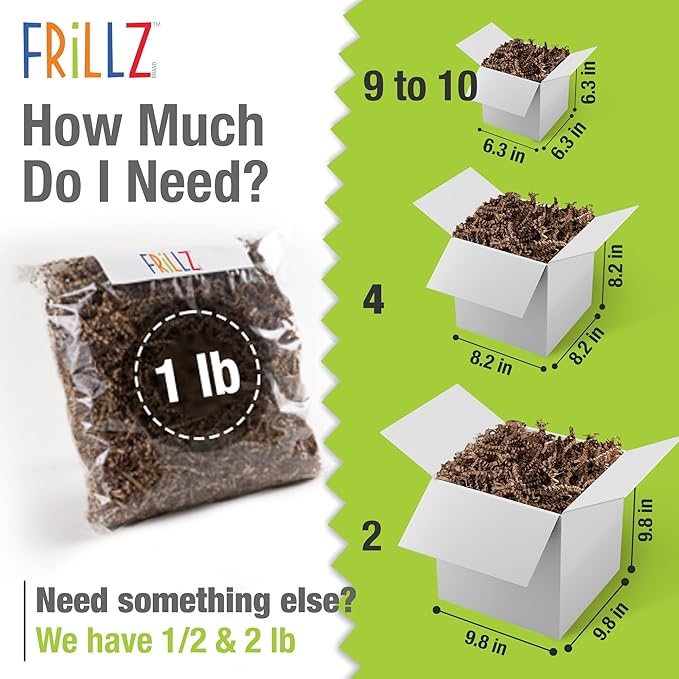 FRILLZ by DECOfill™ Crinkle Cut Paper Shred Filler (1 LB) for Baskets, Gifts, Packing and Protecting your Birthday, Weddings, Anniversary, Valentines Day, and other gifts (Kraft)