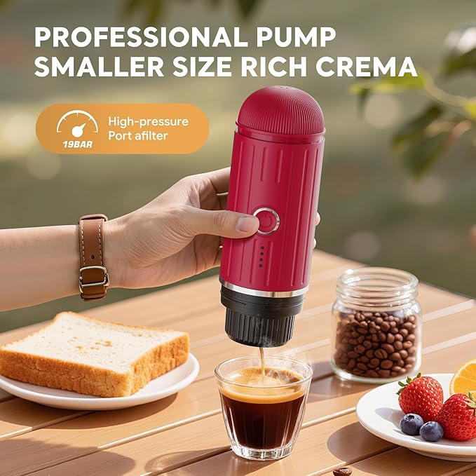 Portable Electric Espresso Machine, Travel Coffee Maker for Camping, Car Self-Heating Coffee Machine with USB-C, Compatible With NS Capsules & Ground Coffee, Portable Coffee Maker for Hiking,RV,Office