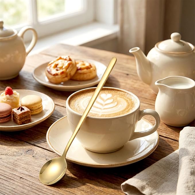 4 PCS Coffee Spoons Stainless Steel, 6.7 Inch Hot Chocolate Spoons Gold and Silver Cocktail Spoon, Tiny Ice Cream Spoon Tea Silver, Coffee Bar Accessories for Christmas Stirring Tea Desserts, Etc