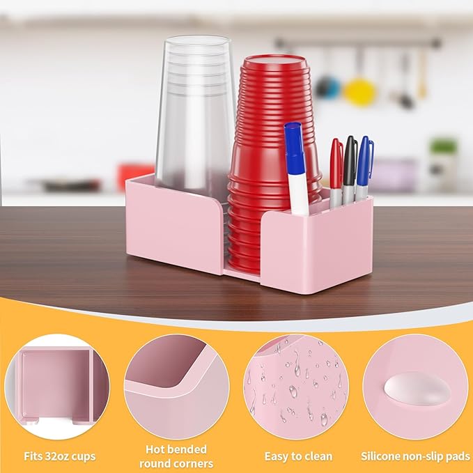 Coffee Cup Holder for Countertop - Pink Acrylic Coffee Bar Accessories 2 Cup Organizer Station Organizer Farmhouse Table Décor