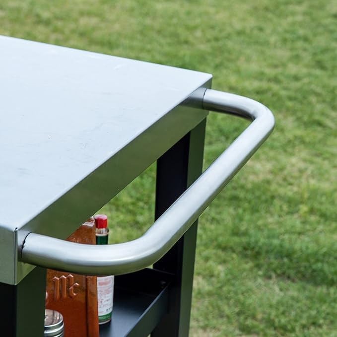 Royal Gourmet PC3404S Rolling Dining Table with Trash Bag Holder, Outdoor Garden Patio BBQ Kitchen Food Prep Table Cart, 34"L x 20"W Stainless Steel Tabletop, Silver & Black