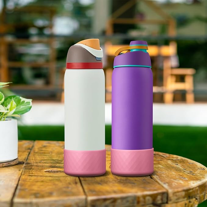 2PCS Silicone Water Bottle Boot for Owala 24oz 32oz 40oz, Anti-Slip Protective Sleeve Bottom Bumper Protector for FreeSip, Twist, and Flip Stainless Steel Water Bottles