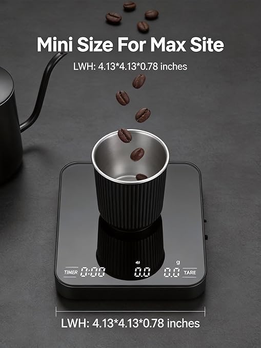 Mini Coffee Scale Digital - 4 Modes, 0.1g Precision, Touch Screen LED Display, 500mAh Type-C Rechargeable, 2099g Max Capacity, Waterproof & Compact for Espresso, Pour Over Coffee, Cooking & Baking
