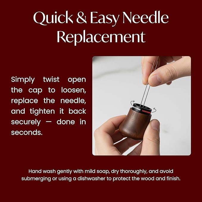 WDT Espresso Distribution Tool – Coffee Distributor with Walnut Wood Handle – With 7 x 0.35mm 304 Stainless Steel Needles + 7 Extra Needles – For Even Espresso Extraction & Crema – Black & Walnut