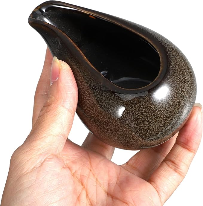 Amosfun 3.4 Oz Ceramic Creamer Pitcher Small Sauce Server Porcelain Dipping Pot with Lid for Kitchen Dining and Entertaining