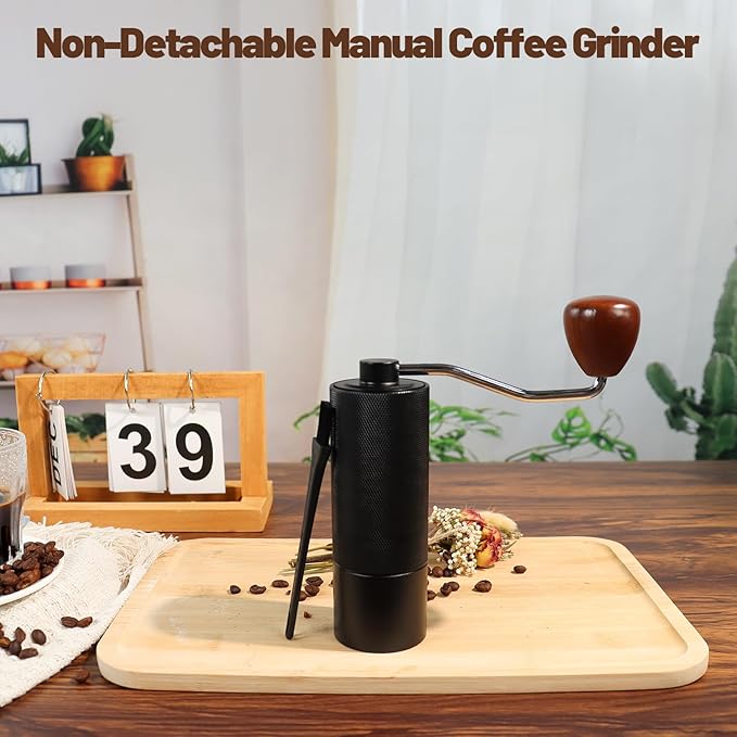 Manual Coffee Grinder Non-Detachable Stainless Steel Conical Burr Aluminum Coffee Bean Grinder with 25 Grinding Settings Cleaning Brush Grindable Espresso Moka Pot French Press for Camping Black