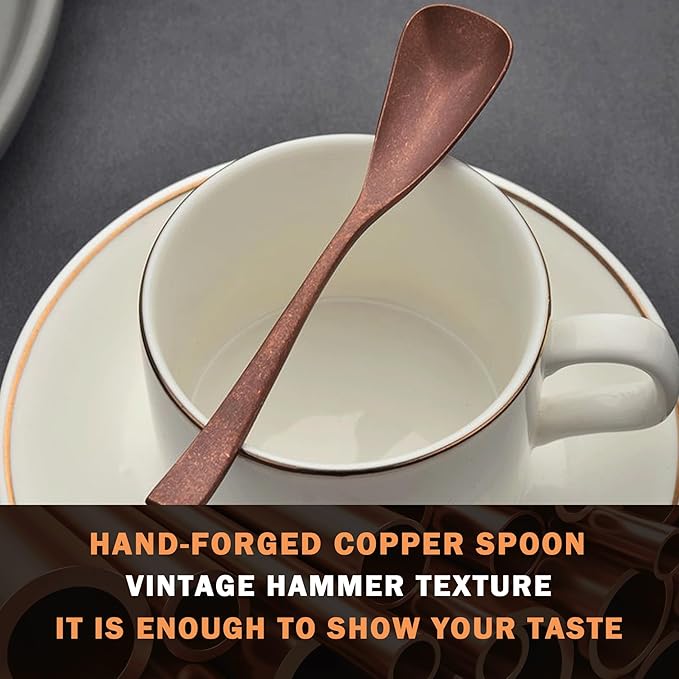 4.33-Inch Vintage Teaspoon, Hand-Forged Antique Copper Spoon, Suitable for Stirring Coffee and Desserts, Cakes, Ice Cream (4)
