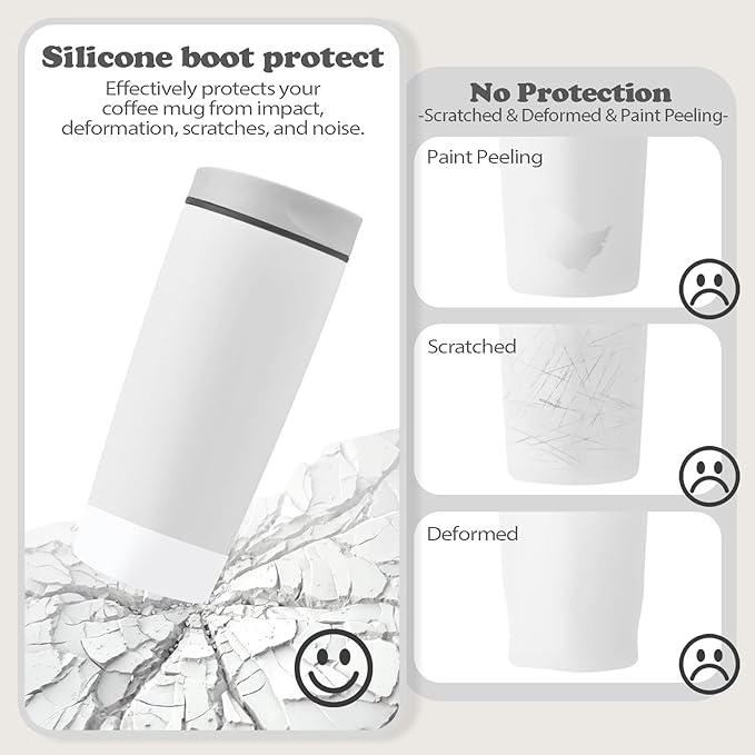 2Pcs Silicone Boot for Owala SmoothSip Slider Coffee Tumbler 20oz 12oz, Anti-Slip Sleeve for Travel Coffee Mug, Protective Accessories for Owala BPA Free (Shy Marshmallow)