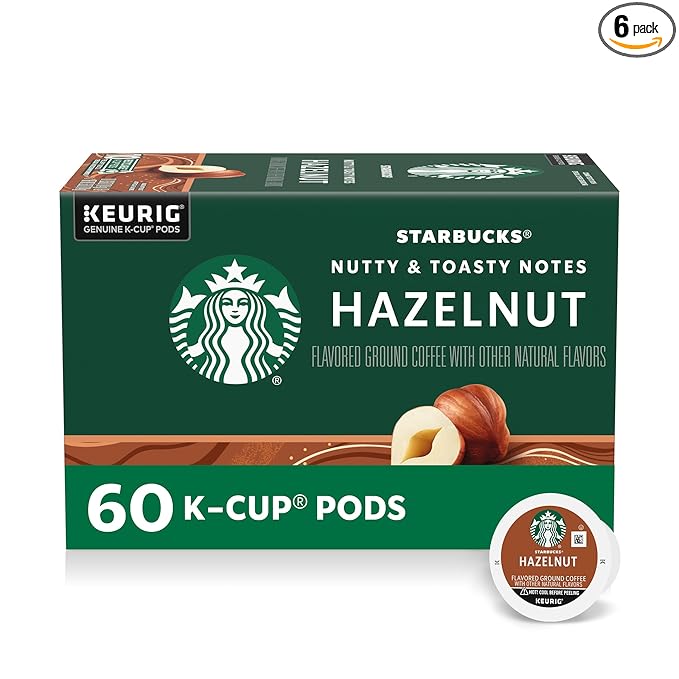 Starbucks K-Cup Coffee Pods, Flavored Hot or Iced Coffee, Hazelnut, 60 Keurig Pods