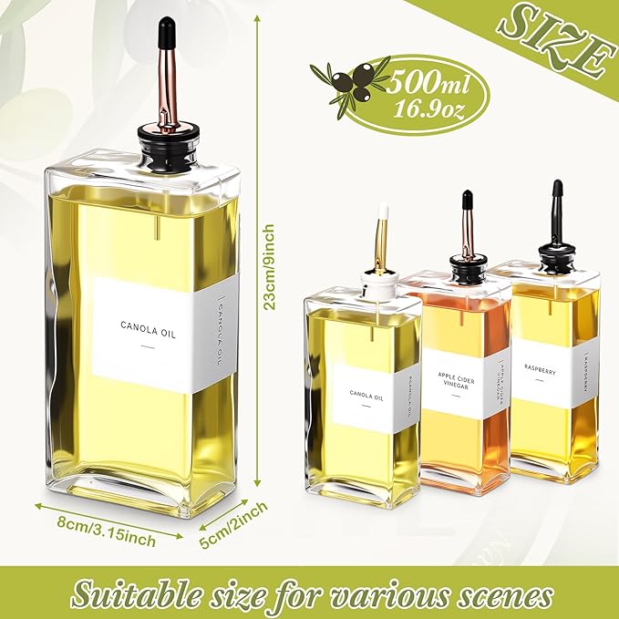 3 Sets Olive Oil Dispenser Bottles for Kitchen with Nozzles Funnel Labels Cooking Oil Dispenser 500ml Set for Kitchen Vinegar Coffee Syrup (Colorful)