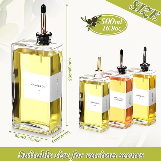 3 Sets Olive Oil Dispenser Bottles for Kitchen with Nozzles Funnel Labels Cooking Oil Dispenser 500ml Set for Kitchen Vinegar Coffee Syrup (Colorful)