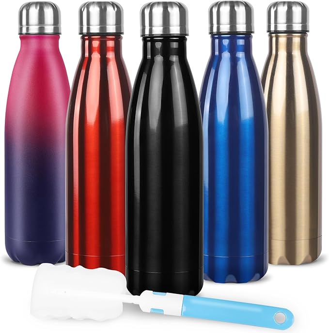 Sfee Insulated Water Bottle, 17 oz Stainless Steel Water Bottles, Double Wall Vacuum Reusable Water Bottles Leak Proof BPA-FREE Sports Bottle Cup Keep Hot&Cold for Running Gym Workout Cycling Kids
