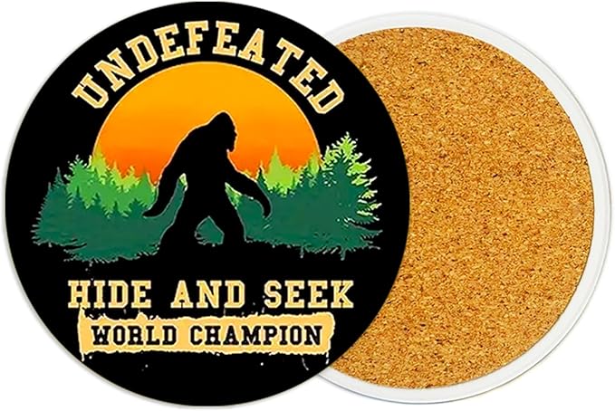 2Pack Bigfoot Ceramic Coasters Absorbent Coasters for Drinks with Cork Base,Cup Mat for Table Office Desk Decor Coffee Cup Wine Beer Bar Coaster 3.9 Inch,Big Boot Sasquatch Gifts for Men,Women,Dad
