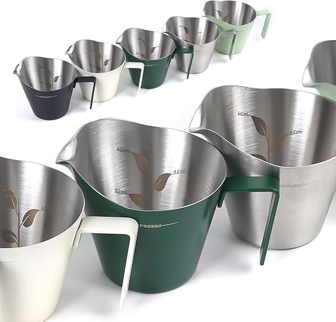 IKAPE Espresso Measuring Cup, 304 Anti-scald Stainless Steel Espresso Shot Cups 2Pcs with Handle, Coffee Pouring Cup for Barista Tool Accessories(White)